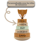 Tour à empiler renard personnalisable infos de naissance pour bébé et enfant