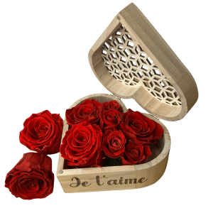 Coeur en bois personnalisé avec roses éternelles – Petit format
