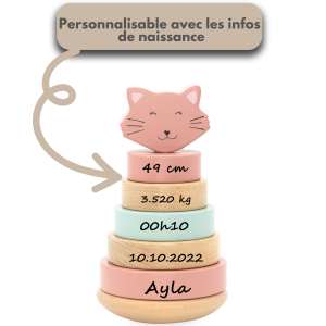 Tour à empiler chat, personnalisable avec infos de naissance