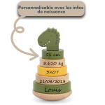 Tour à empiler dino, personnalisable infos de naissance
