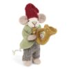 Souris blanche en laine avec saxophone-11cm - Gry And Sif