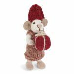 Souris en laine blanche avec cadeau de noel-gry-and-sif-20424