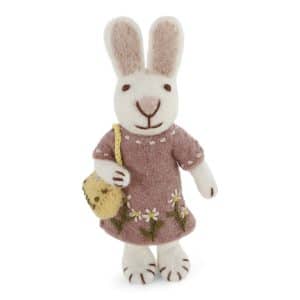 Lapin avec robe rose et son sac au bras