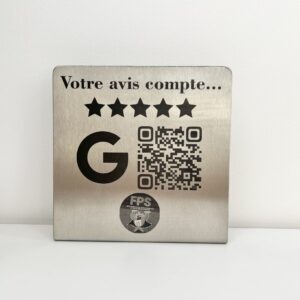 Plaque en Inox personnalisée avec QR Code-avis Google, Site Web& Réseaux