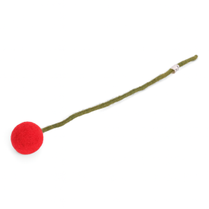 Fleur boule sur tige rouge vif – en laine – Gry and Sif