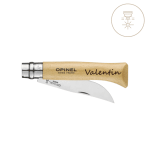 Gravure prénom sur couteau OPINEL N°10 bois clair