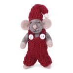 Souris Gry and Sif en laine feutrée de 10 cm avec salopette rouge et bonnet rouge