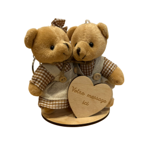 Socle rond en bois gravé nounours